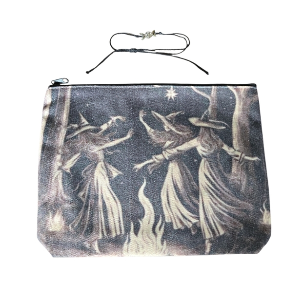 Source Unknown Handbags - Dancing Witches Black/Cream Cosmetic Bag With Adjustable Moon Goddess Bracelet